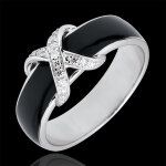 Bague clair obscur - croisée laque noire et diamants - or blanc 18 cara Bague clair obscur - croisée laque noire et diamants - or blanc 18 cara