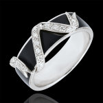Bague clair obscur - ruban d'toiles - laque noire et diamants - or bla