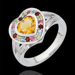Bague coeur en merveille - argent, diamants et pierres fines