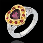 Bague coeur en merveille rhodolite - argent, diamants et pierres fines