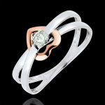 Bague coeur voltige or blanc et or rose 9 carats
