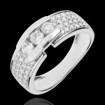 Bague constellation - trilogie pave or blanc 18 carats - 0. 84 carat -