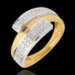 Bague double - hemispheres pave - or blanc et or jaune 18 carats