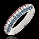 Bague drapeau franais - or blanc 9 carats, diamants et pierres prcie