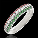 Bague drapeau italien - or blanc 9 carats, diamants et pierres prcieus