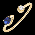 Bague echo  or jaune 9 carats, saphir et diamant synthtiques