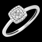 Bague origine - eclat carr - or blanc 9 carats et diamants