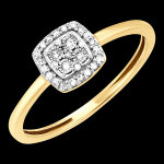 Bague origine - eclat carr - or blanc et jaune 9 carats et diamants