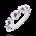 Bague eclosion - couronne de roses - or blanc 9 carats et amthystes