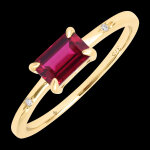 Bague flambois  or jaune 9 carats, rubis synthtique et diamants syn