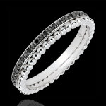 Bague fleur de sel - double rang - diamants noirs - or blanc 18 carats