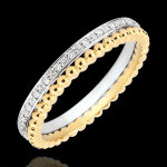 Bague fleur de sel - double rang - diamants, or jaune et or blanc 9 cara