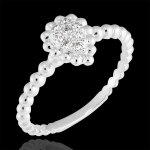 Bague fleur de sel - larme perle - or blanc 9 carats et diamants