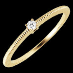 Bague fracheur - solitaire travaill - or jaune 9 carats et diamant