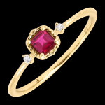 Bague garance  or jaune 9 carats, rubis et diamants synthtiques