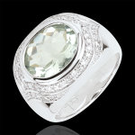 Bague horus amthyste verte - argent, diamants et pierres fines