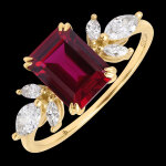 Bague ismée – or jaune 9 carats, rubis et diamants synthétiques Bague ismée – or jaune 9 carats, rubis et diamants synthétiques