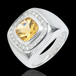 Bague oeil solaire - argent, diamants et pierres fines