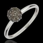 Bague oiseau de paradis - boule - or blanc 9 carats et quartz fum