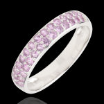 Bague oiseau de paradis - deux rangs - or blanc 9 carats et saphir rose