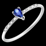 Bague oiseau de paradis - poire - or blanc 9 carats, saphir et diamants