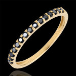 Bague oiseau de paradis - un rang - or jaune 9 carats et diamants noirs