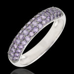 Bague oiseau de paradis - trois rangs - or blanc 9 carats et amthyste