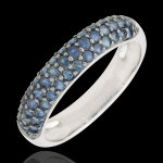 Bague oiseau de paradis - trois rangs - or blanc 9 carats et saphir bleu