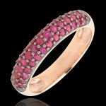 Bague oiseau de paradis - trois rangs - or rose 9 carats et rubis Bague oiseau de paradis - trois rangs - or rose 9 carats et rubis