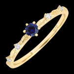 Bague olane  or jaune 9 carats, saphir et diamants synthtiques