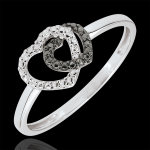 Bague or blanc 9 carats diamants blancs et diamants noirs - coeurs compl