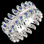 Bague panache - rvrence - or blanc 18 carats avec saphirs et merau