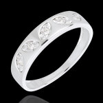 Bague petites feuilles or blanc 18 carats 5 diamants