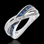 Bague petite saturne variation 1 - or blanc 9 carats, saphirs et diamant