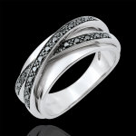 Bague saturne miroir - or blanc 18 carats et diamants noirs - 23 diamant