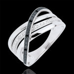 Bague saturne quadri - or blanc 9 carats - diamants noirs et blancs
