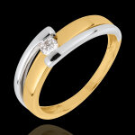Bague solitaire bipolaire - 0. 11 carat - or blanc et or jaune 18 carats