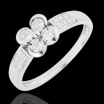 Bague solitaire eclosion - trfle des amoureux - 4 diamants - or blanc