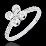 Bague solitaire eclosion - tr�fle des amoureux variation - 4 diamants