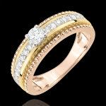 Bague solitaire - fleur de sel - deux anneaux - 3 ors - 0. 378 carat - tr