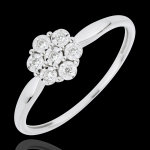 Bague solitaire fraicheur - fleur de flocon - 7 diamants - or blanc 18 c