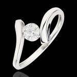 Bague solitaire nid pr�cieux - p�pite d'amour - or blanc 9 carats