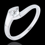 Bague solitaire nid pr�cieux - soir d'�t� - or blanc 9 carats - 0. 22