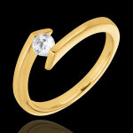 Bague solitaire princesse toile or jaune 9 carats - diamant 0. 22 carat