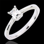 Bague solitaire puret taille emeraude - or blanc 18 carats