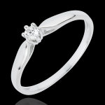 Bague solitaire roseau - 6 griffes - 0. 07 carat - or blanc 18 carats