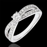Bague solitaire saturne duo double diamant - or blanc 18 carats - 0. 15 c