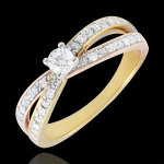 Bague solitaire saturne duo double diamant - trois ors - 0. 15 carat - tr