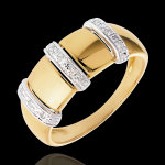 Bague triade or jaune 18 carats pave - 9 diamants