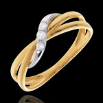 Bague trilogie cerceau - 3 diamants - or blanc et or jaune 18 carats